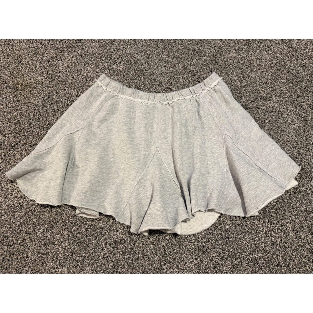 Aerie Heather Grey Fleece Mini Skirt Flared Raw Hem Sweatshirt Skirt Medium